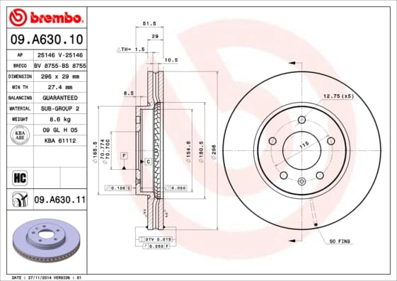 BREMBO Brzdový kotúč 09.A630.11 1