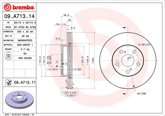 BREMBO Brzdový kotúč 09A71311 1