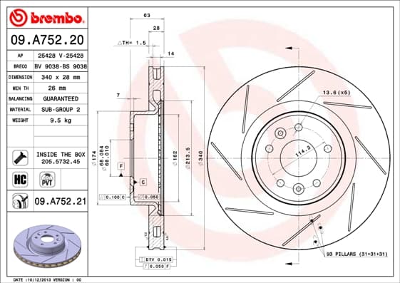 BREMBO Brzdový kotúč 09A75221 1