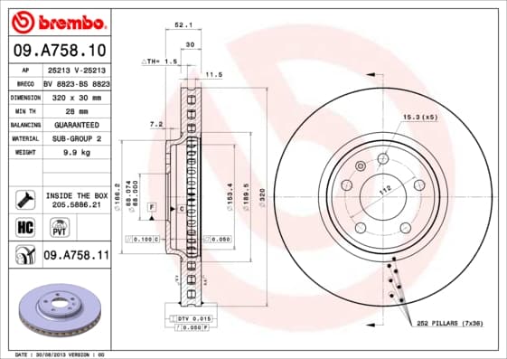 BREMBO Brzdový kotúč 09A75811 1