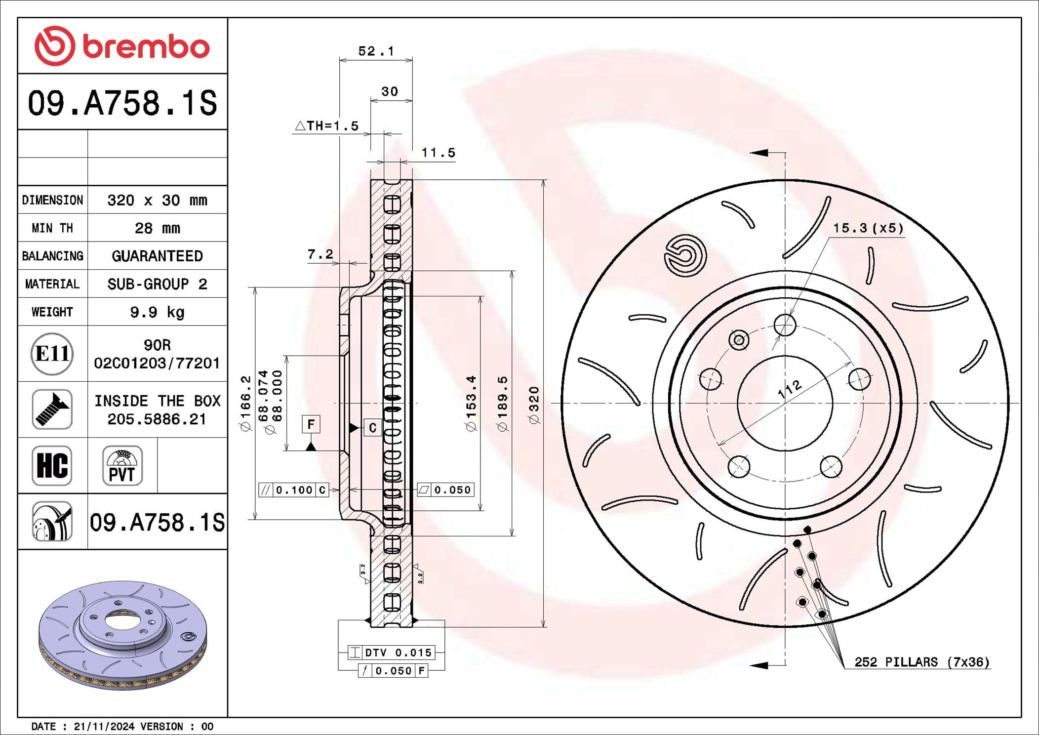 BREMBO Brzdový kotúč 09.A758.1S 1
