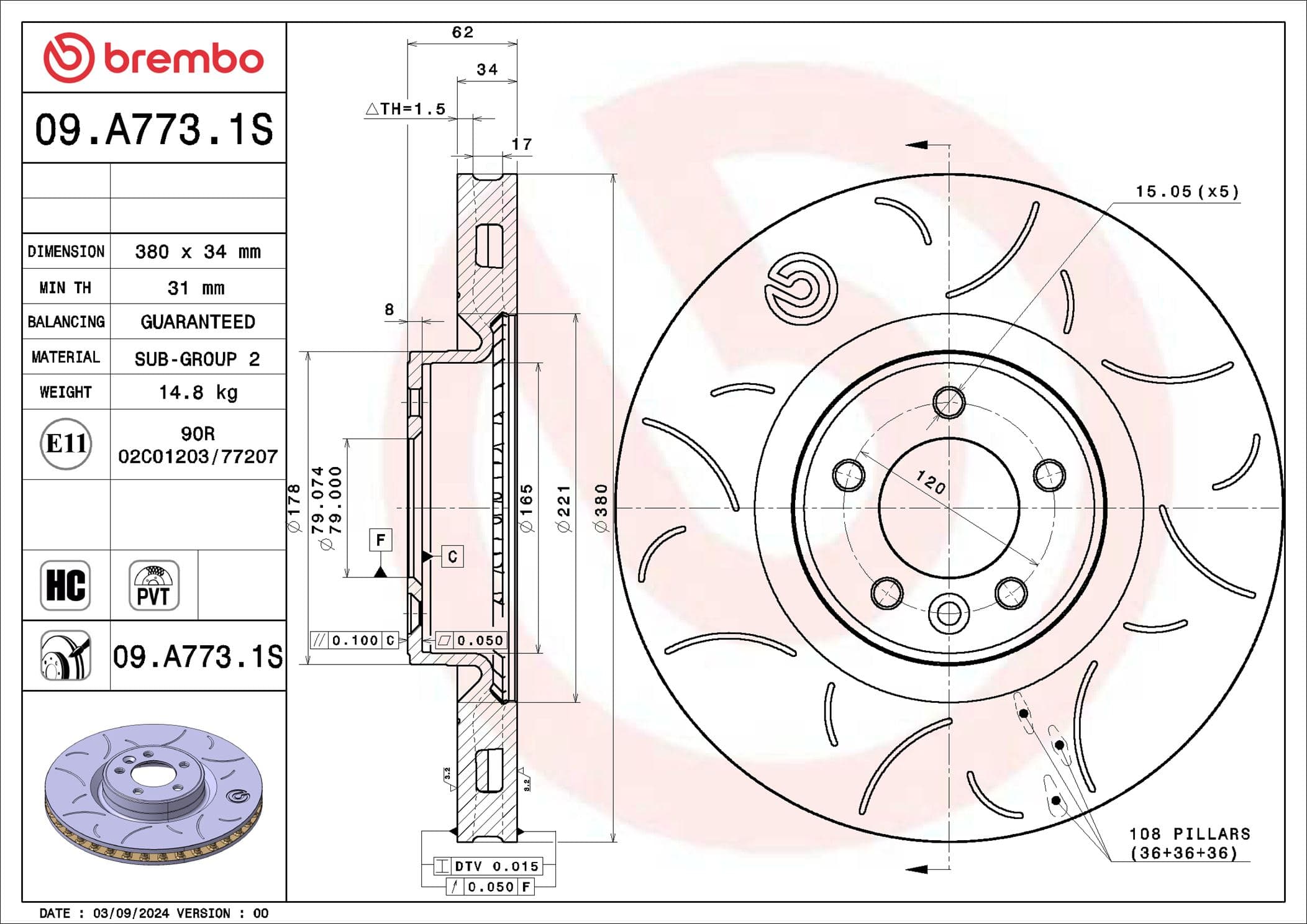BREMBO Brzdový kotúč 09.A773.1S 1