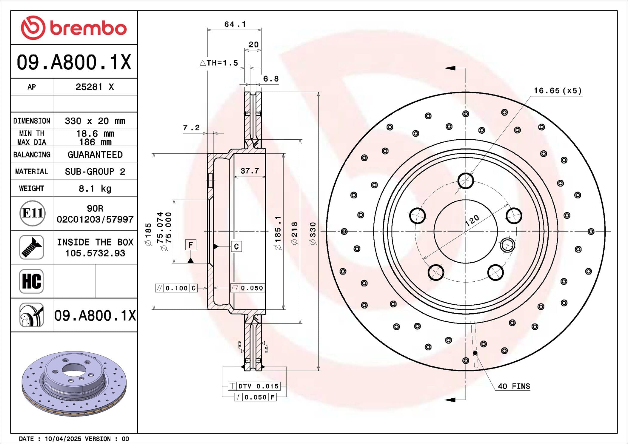 BREMBO Brzdový kotúč 09.A800.1X 1