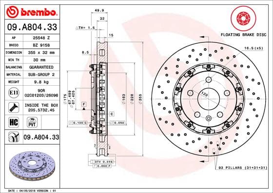 BREMBO Brzdový kotúč 09A80433 1