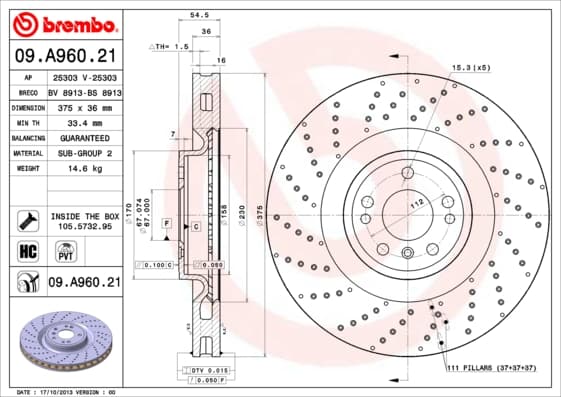 BREMBO Brzdový kotúč 09A96021 1