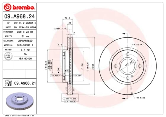 BREMBO Brzdový kotúč 09A96821 1