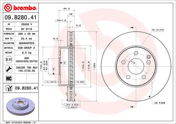 BREMBO Brzdový kotúč 09B28041 1