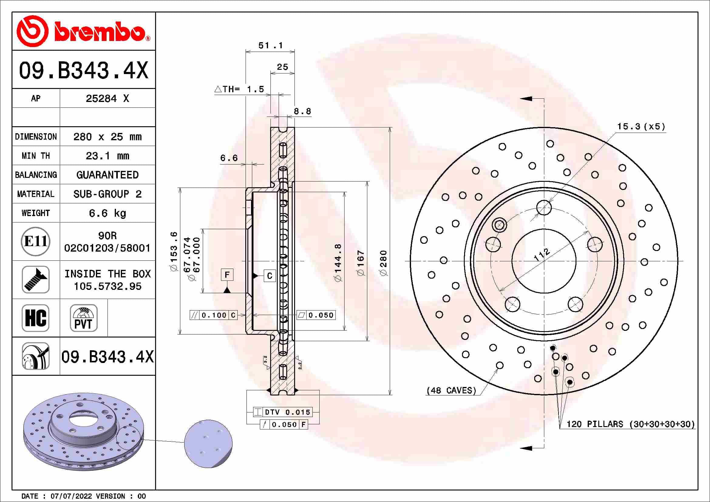 BREMBO Brzdový kotúč 09.B343.4X 1