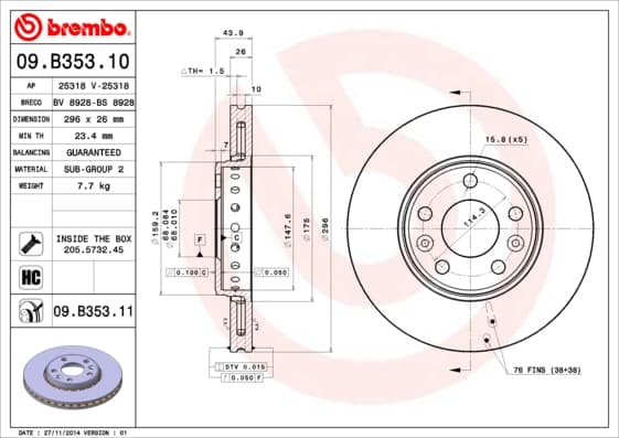BREMBO Brzdový kotúč 09B35311 1