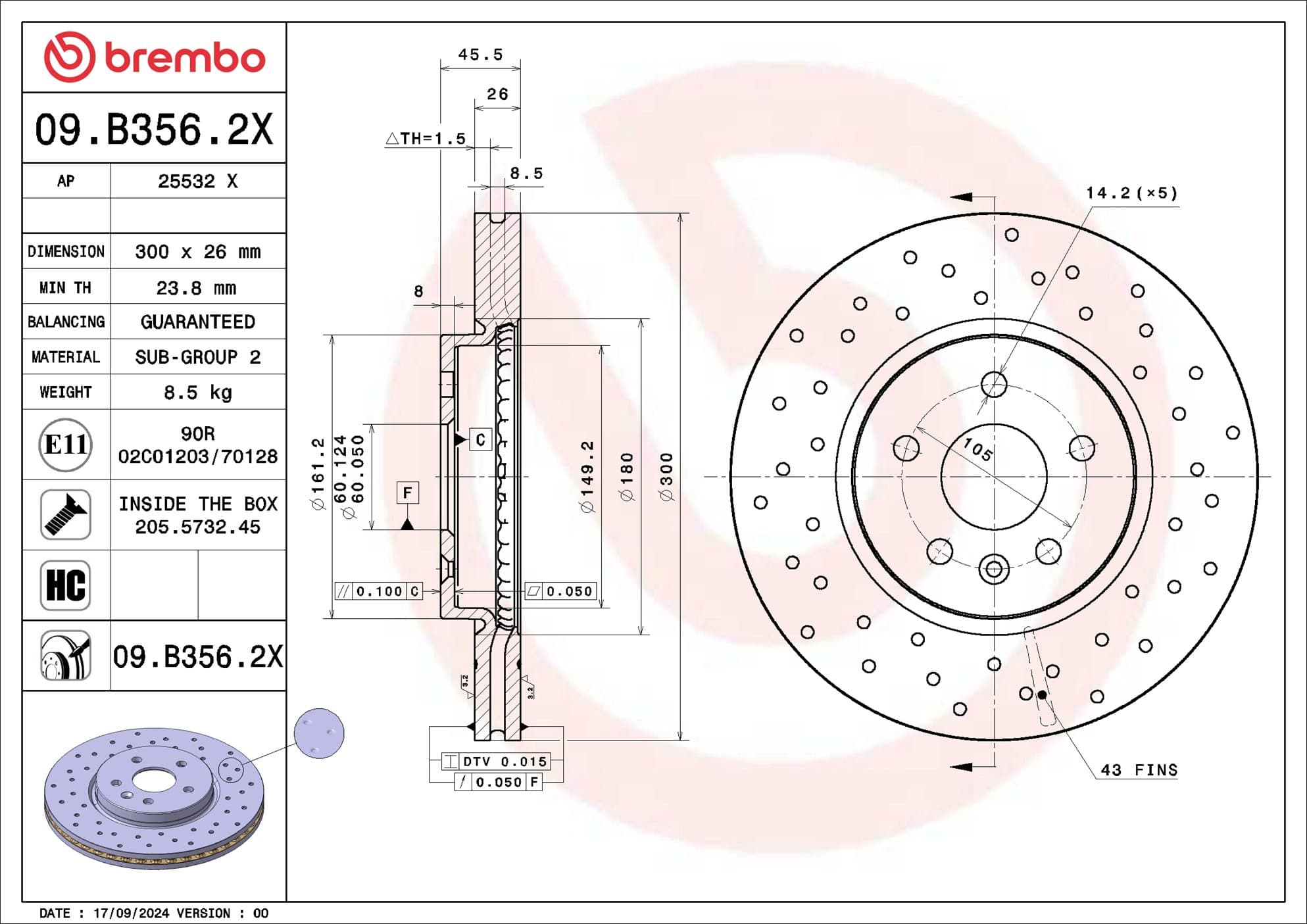 BREMBO Brzdový kotúč 09.B356.2X 1