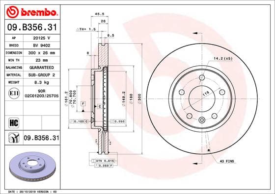 BREMBO Brzdový kotúč 09.B356.31 1