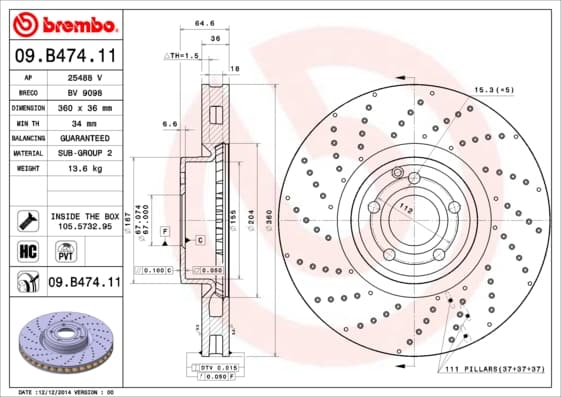 BREMBO Brzdový kotúč 09B47411 1