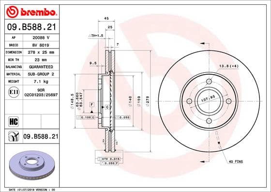 BREMBO Brzdový kotúč 09.B588.21 1