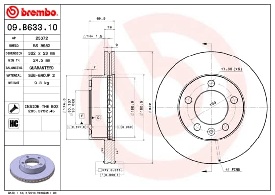 BREMBO Brzdový kotúč 09B63310 1