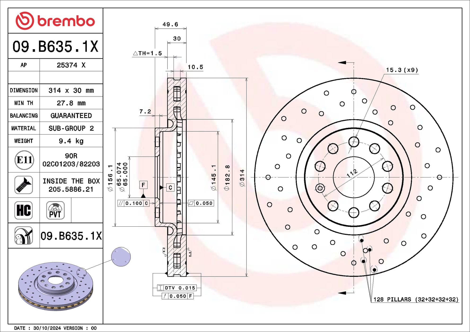 BREMBO Brzdový kotúč 09.B635.1X 1