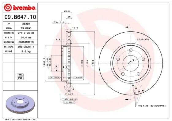 BREMBO Brzdový kotúč 09B64711 1