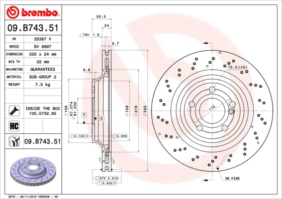 BREMBO Brzdový kotúč 09B74351 1
