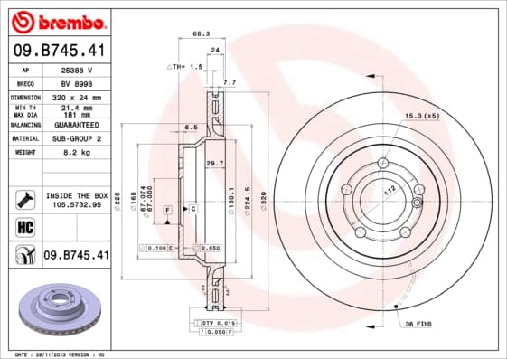 BREMBO Brzdový kotúč 09B74541 1