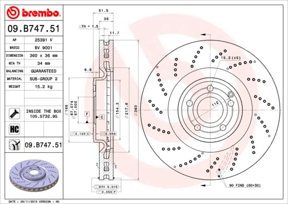 BREMBO Brzdový kotúč 09B74751 1