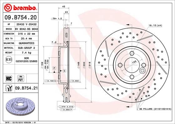 BREMBO Brzdový kotúč 09B75421 1