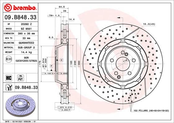 BREMBO Brzdový kotúč 09.B848.33 1