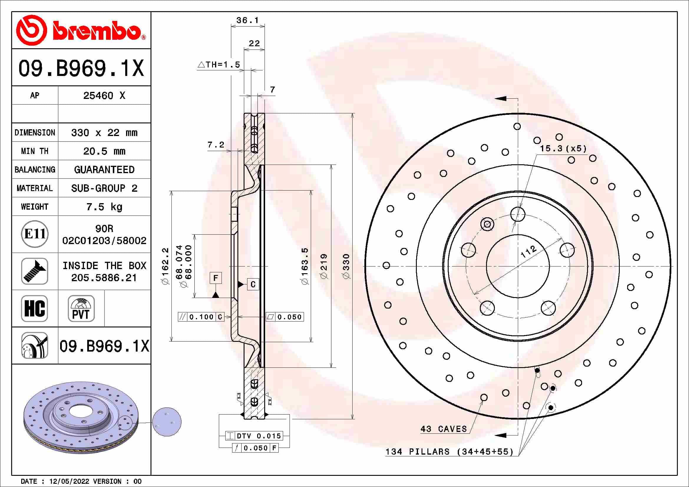 BREMBO Brzdový kotúč 09.B969.1X 1
