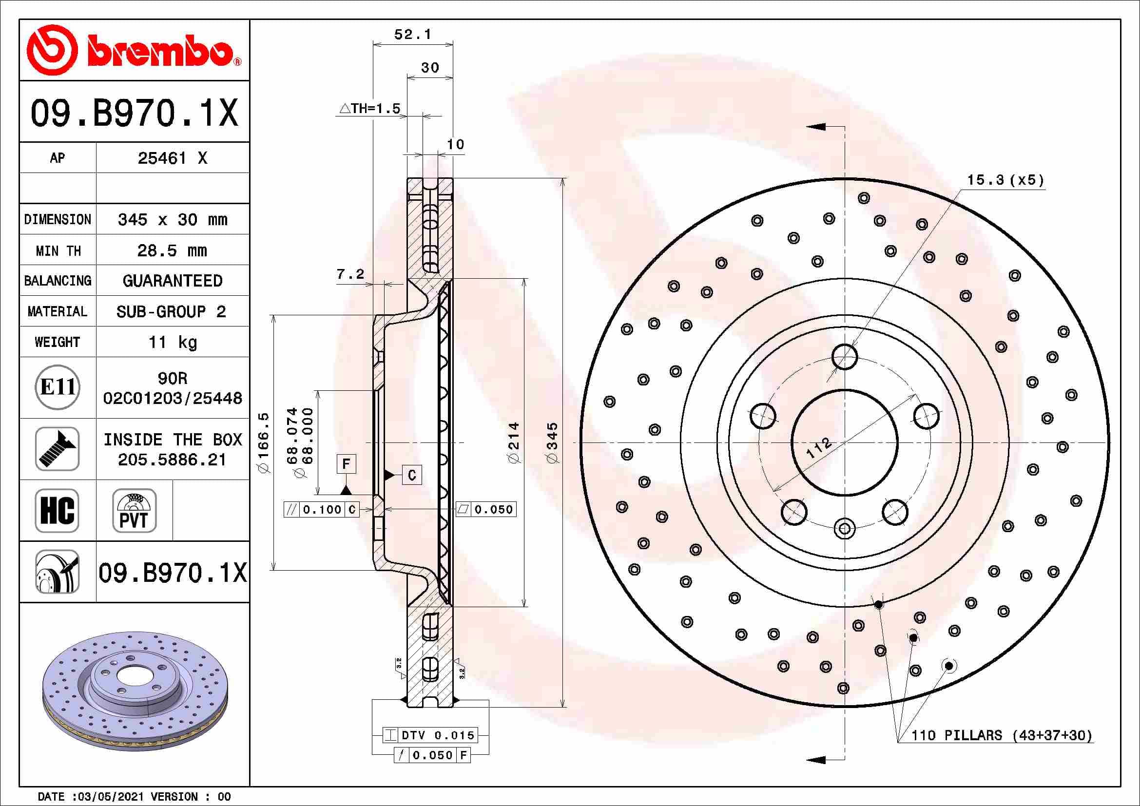 BREMBO Brzdový kotúč 09.B970.1X 1