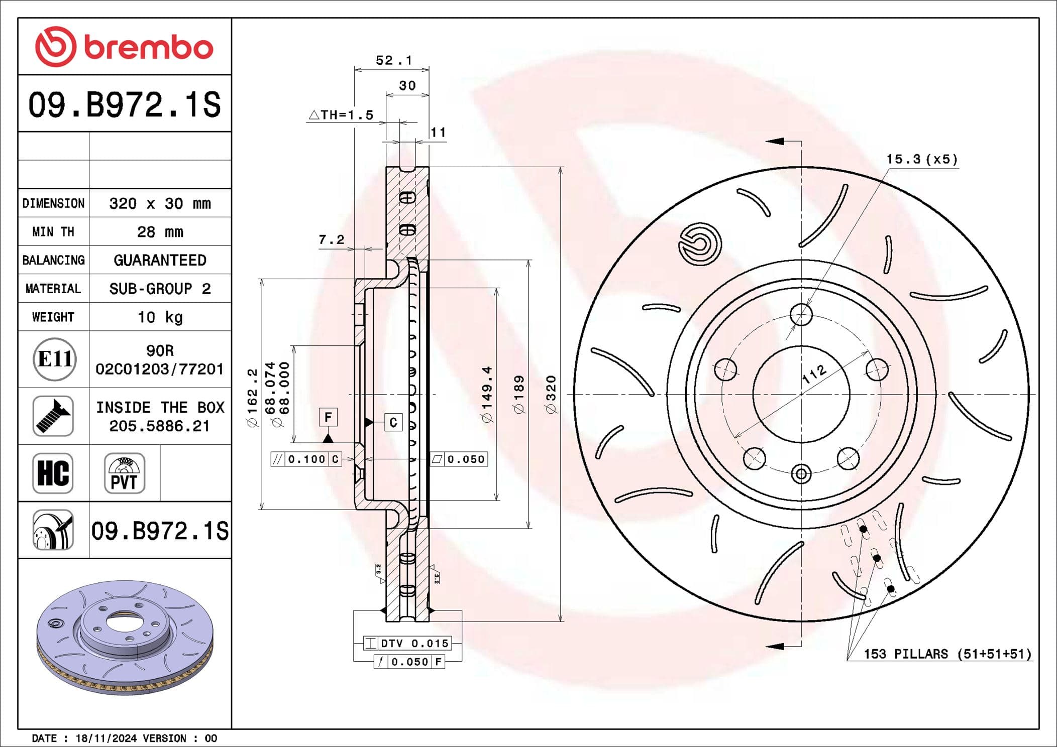 BREMBO Brzdový kotúč 09.B972.1S 1