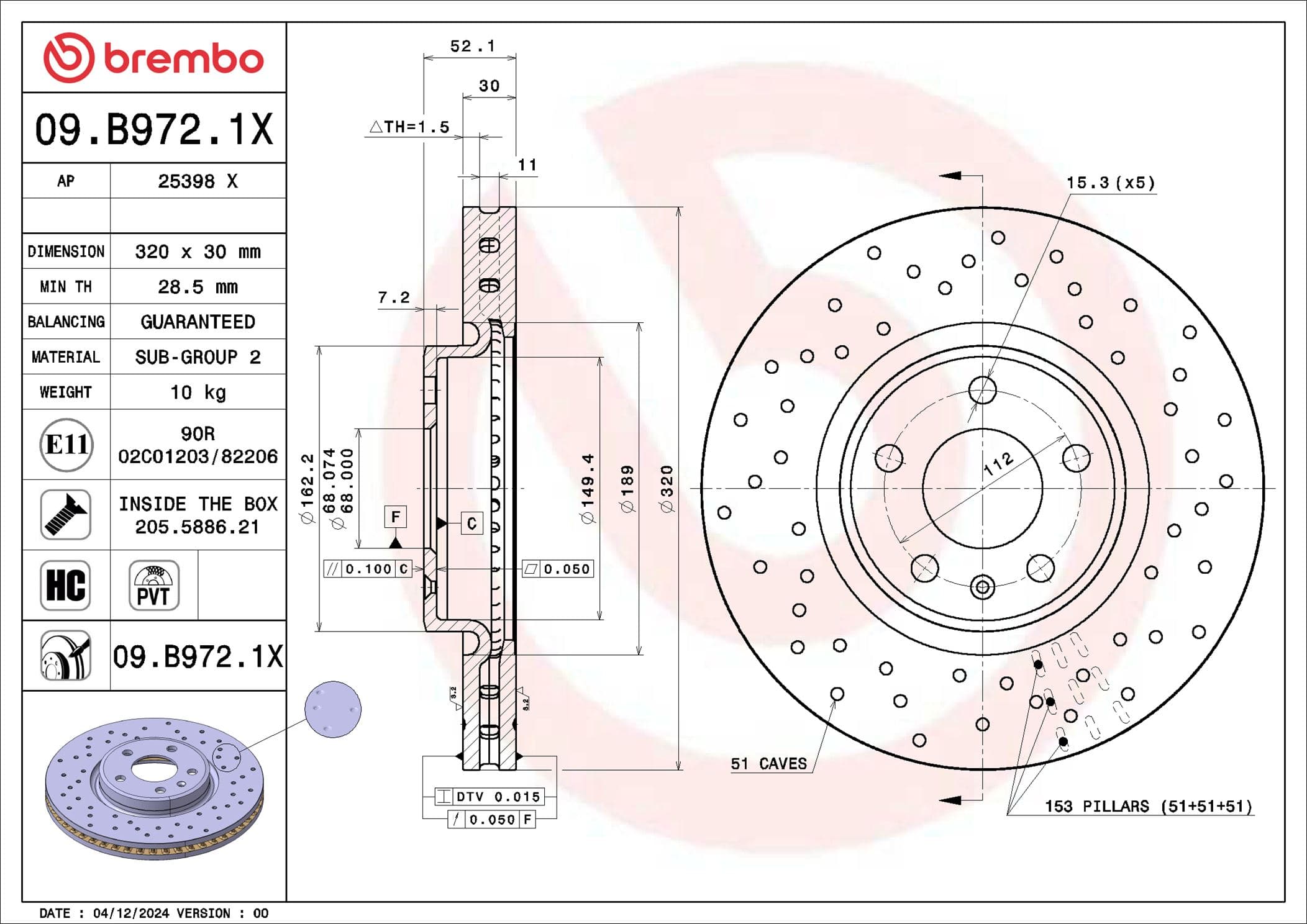BREMBO Brzdový kotúč 09.B972.1X 1