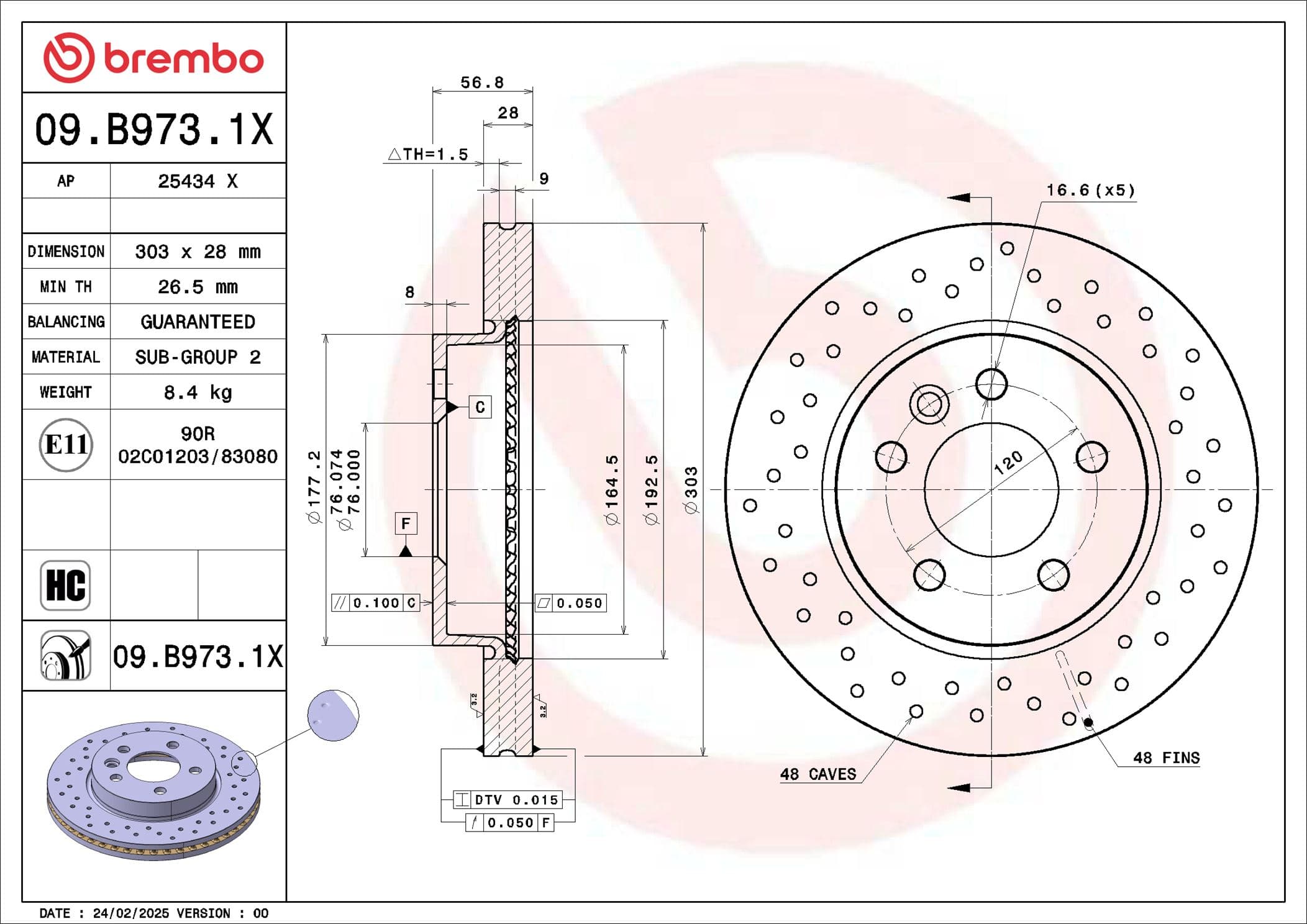 BREMBO Brzdový kotúč 09.B973.1X 1