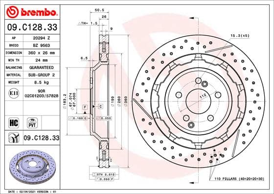 BREMBO Brzdový kotúč 09.C128.33 1