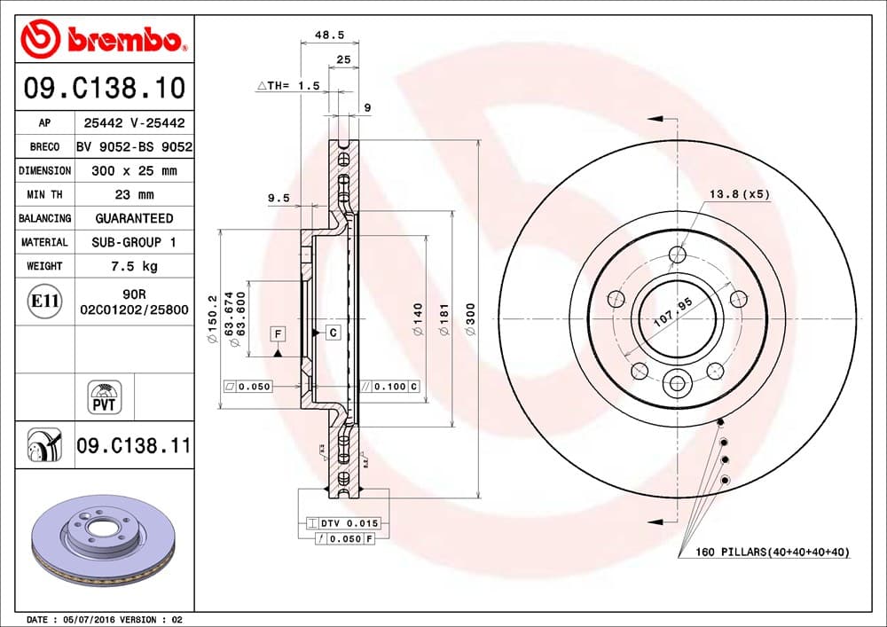 BREMBO Brzdový kotúč 09C13811 1