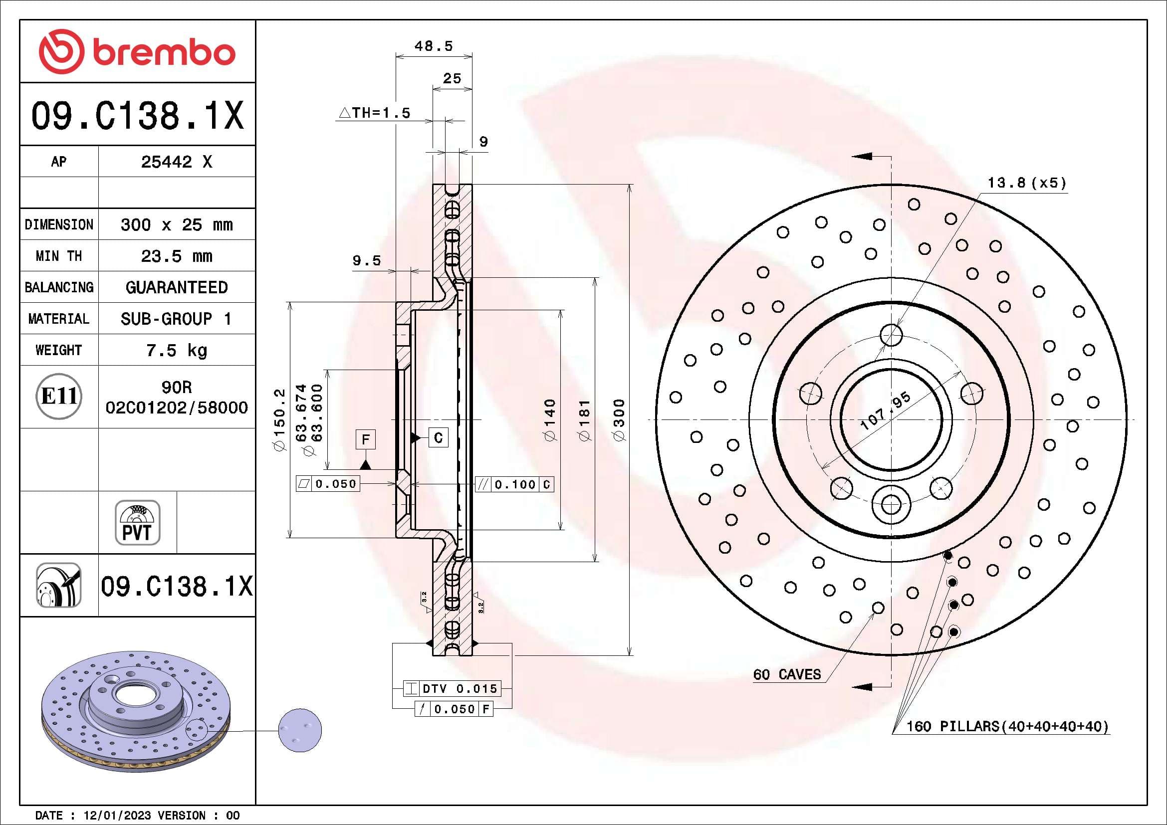 BREMBO Brzdový kotúč 09C1381X 1