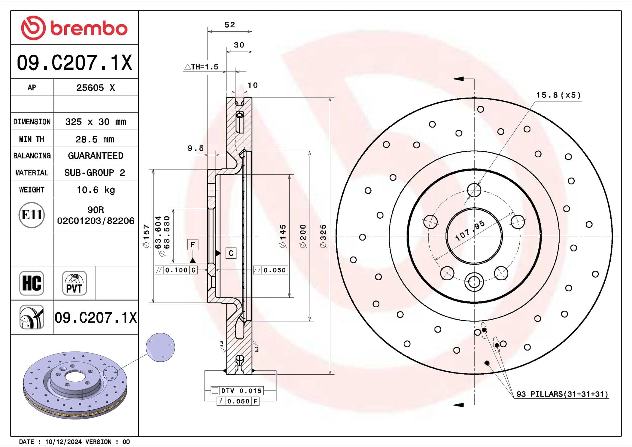 BREMBO Brzdový kotúč 09.C207.1X 1