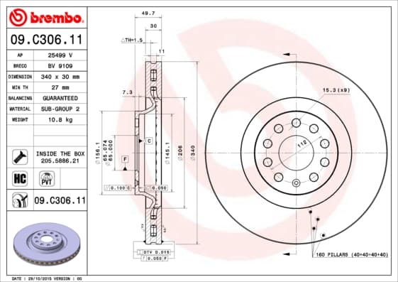 BREMBO Brzdový kotúč 09C30611 1