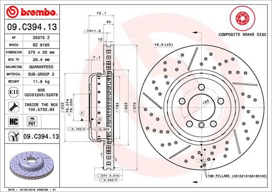 BREMBO Brzdový kotúč 09C39413 1