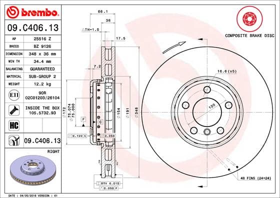 BREMBO Brzdový kotúč 09C40613 1