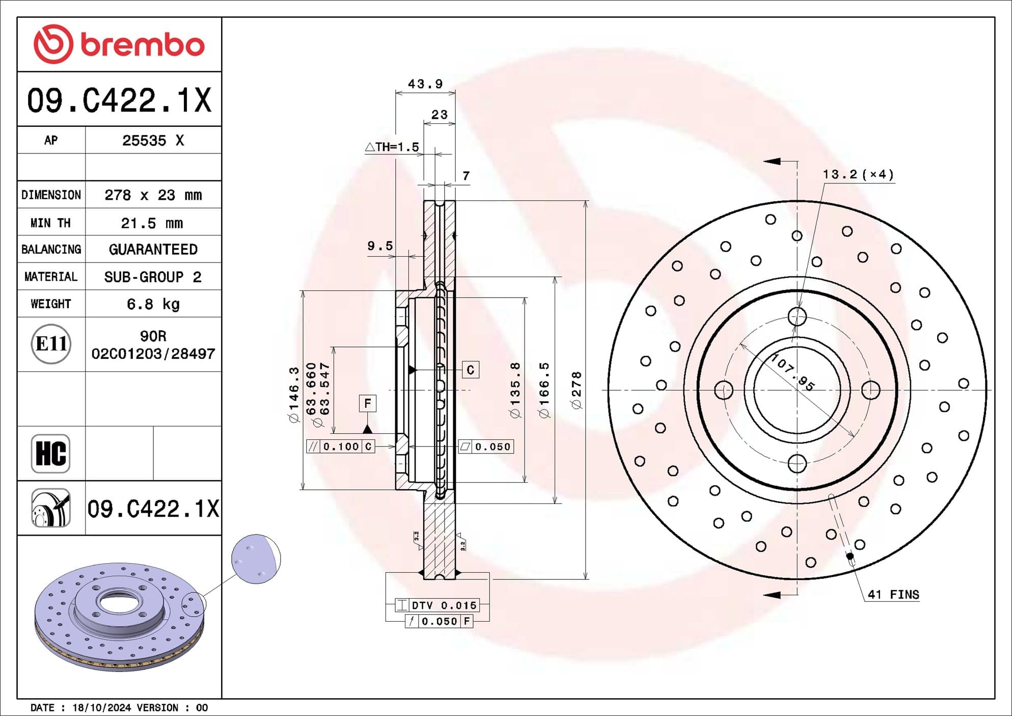 BREMBO Brzdový kotúč 09.C422.1X 1