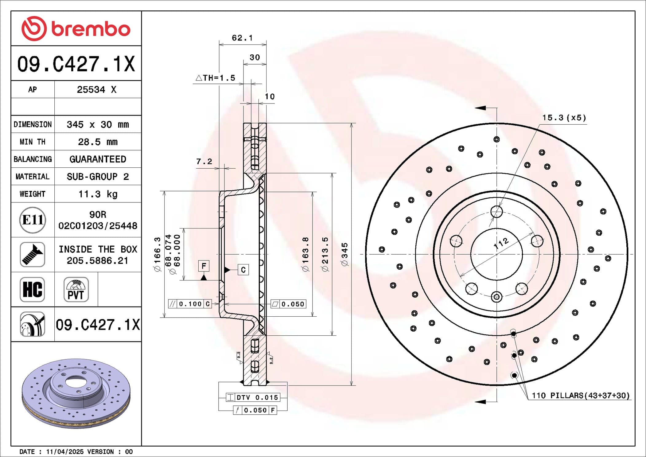 BREMBO Brzdový kotúč 09.C427.1X 1