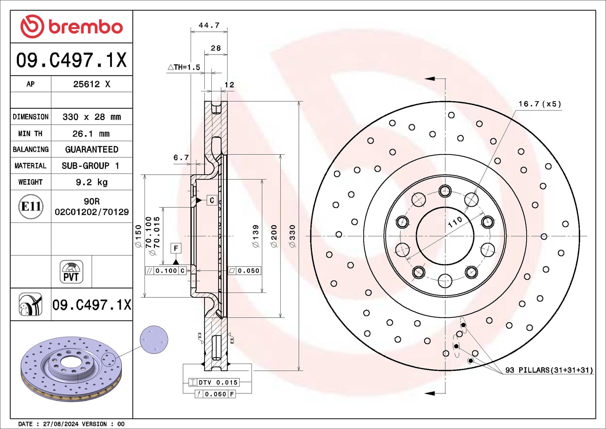 BREMBO Brzdový kotúč 09.C497.1X 1