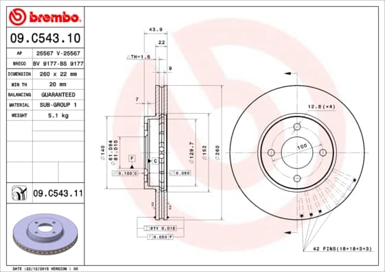 BREMBO Brzdový kotúč 09C54311 1