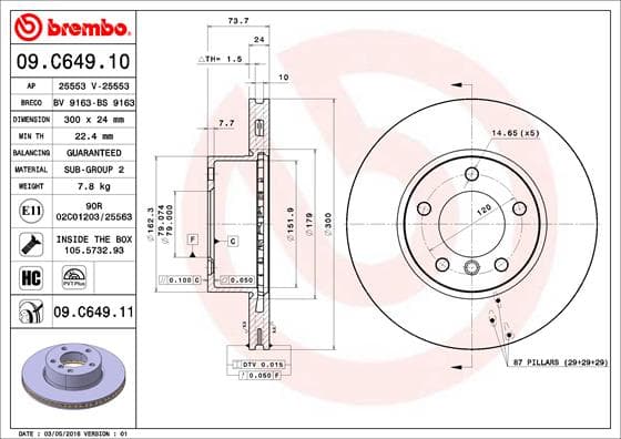 BREMBO Brzdový kotúč 09C64911 1