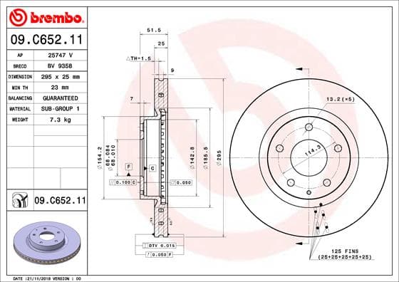 BREMBO Brzdový kotúč 09C65211 1