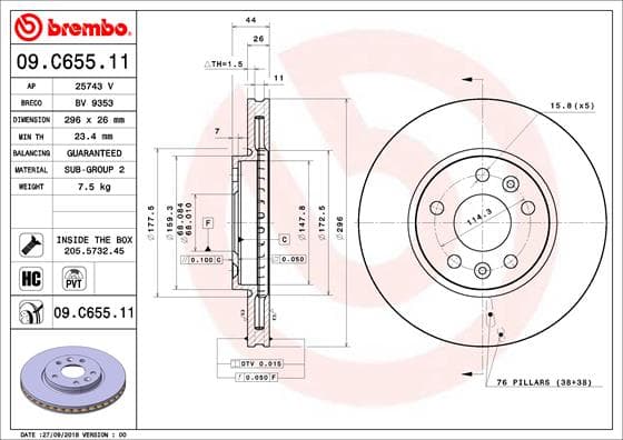 BREMBO Brzdový kotúč 09C65511 1