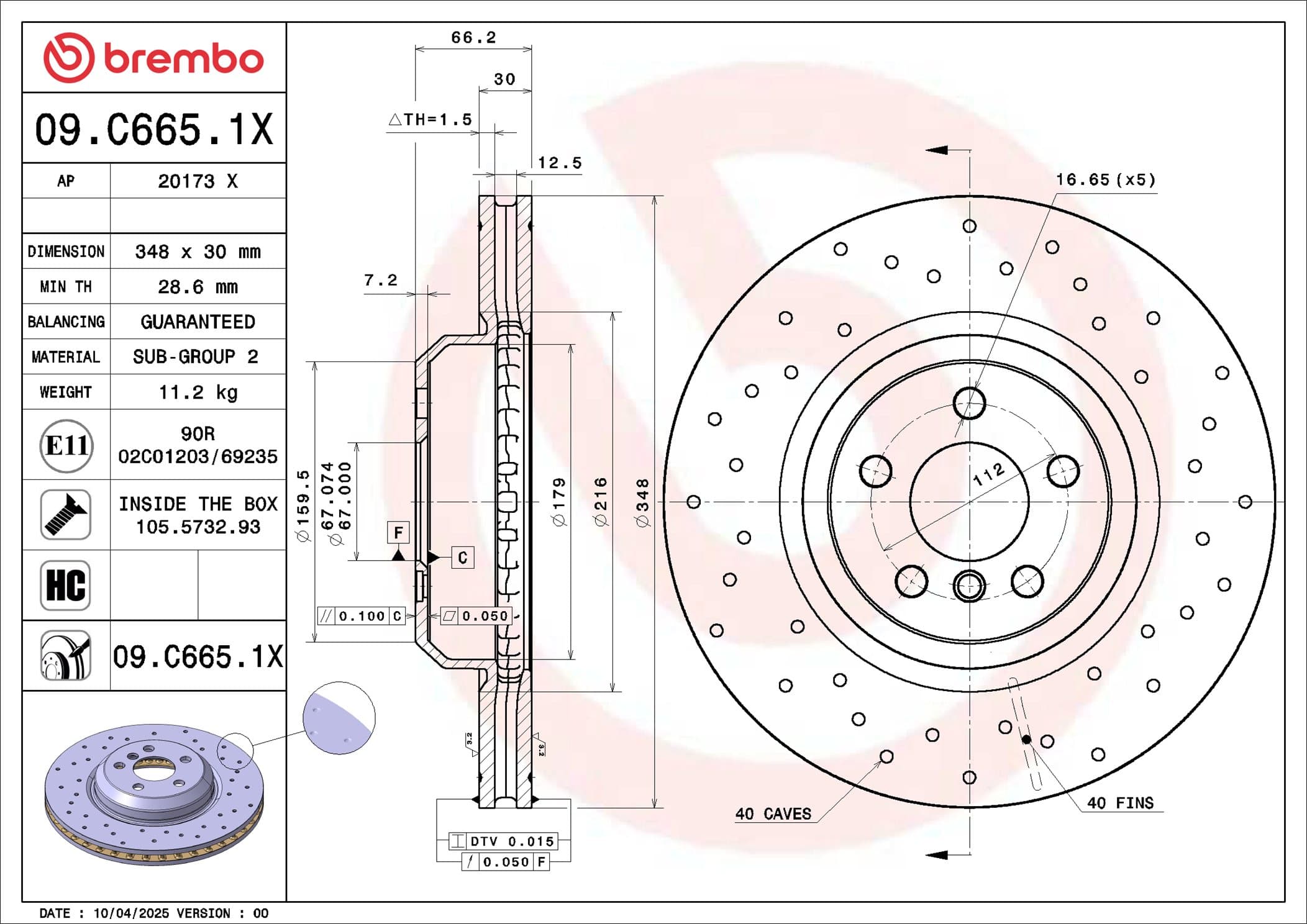 BREMBO Brzdový kotúč 09.C665.1X 1