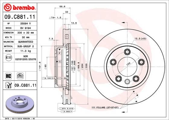 BREMBO Brzdový kotúč 09C88111 1