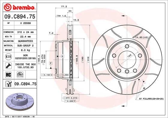 BREMBO Brzdový kotúč 09C89475 1
