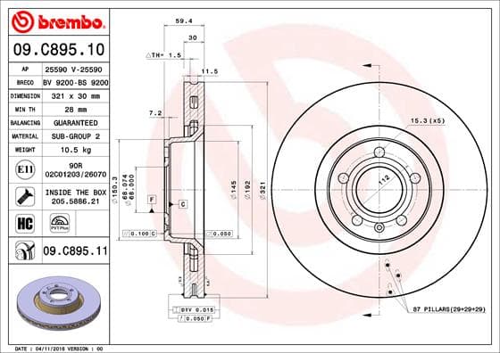 BREMBO Brzdový kotúč 09C89511 1