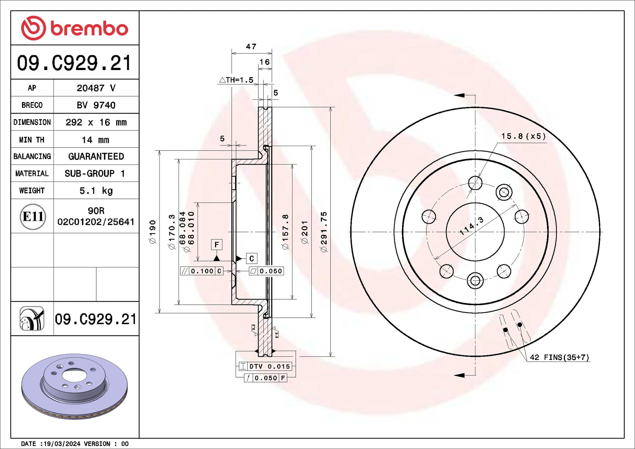 BREMBO Brzdový kotúč 09.C929.21 1