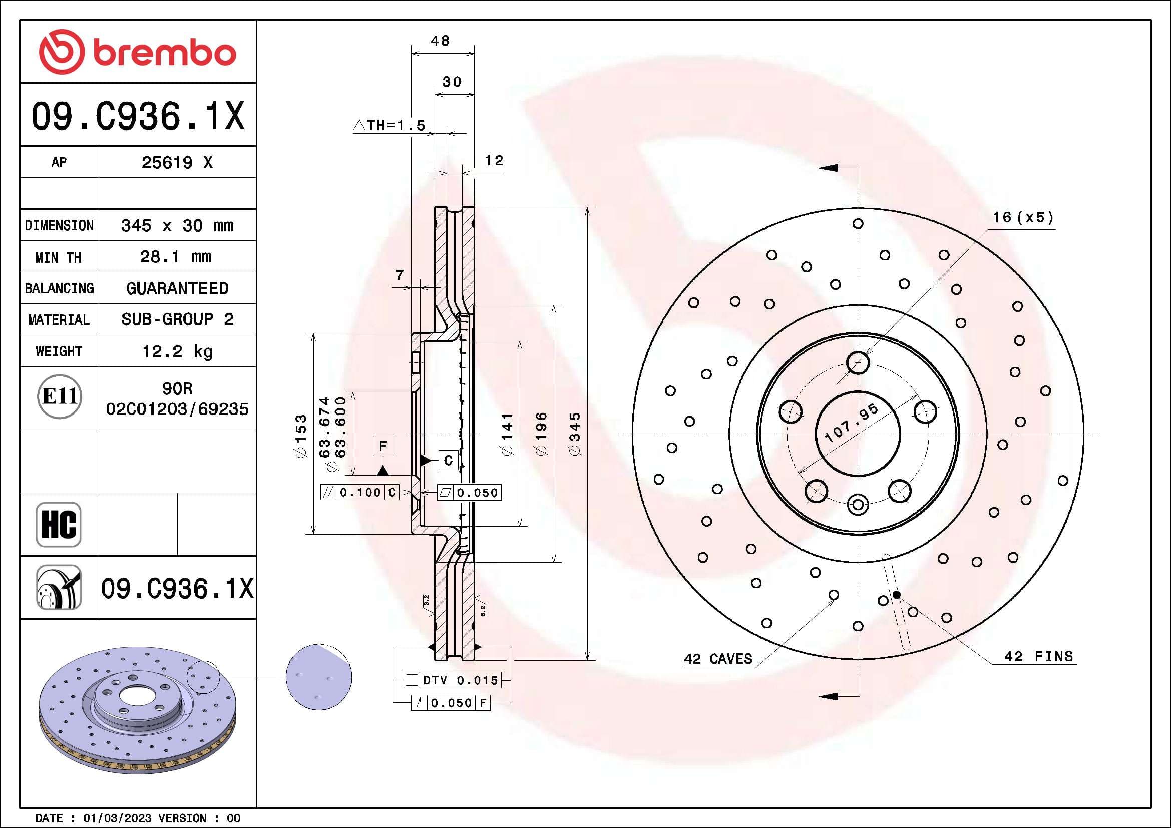 BREMBO Brzdový kotúč 09C9361X 1
